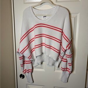 Women's Aerie Pink & White Striped Knitted Cropped Cotton Sweater Medium